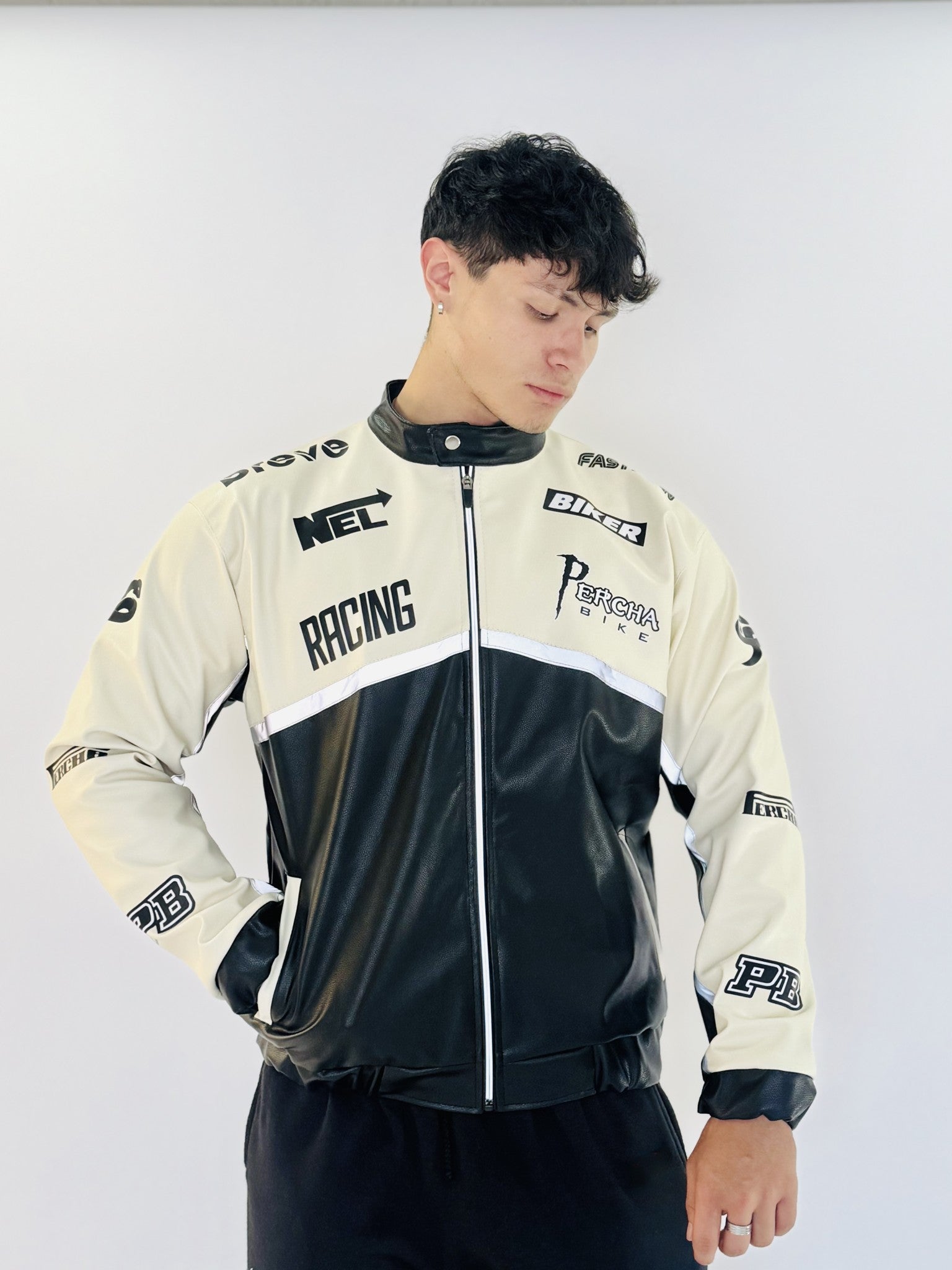 Chaqueta Racing Clásica Blanco y Negro